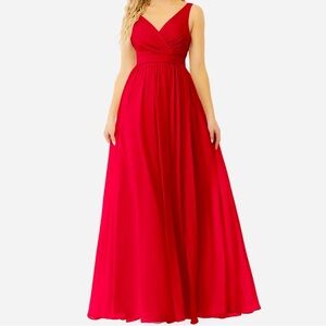 Azazie Red Chiffon Maxi Dress